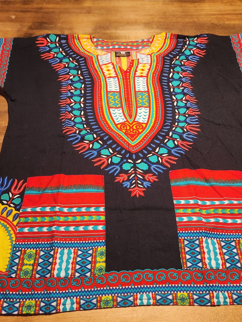 Black Multicolor Embroidered-Style Dashiki Tunic Top